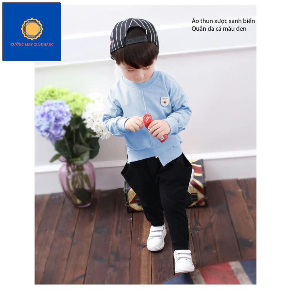 Đồ bộ quần áo dài tay cho bé trai, hình thêu, may kiểu lệch tà sành điệu - Xưởng may Gia Khang