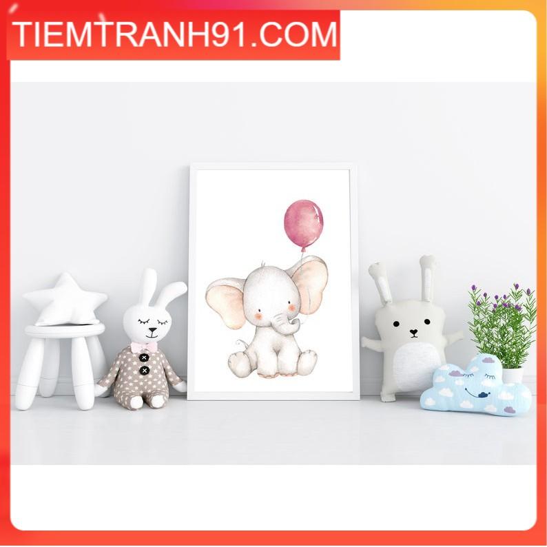 Tranh treo tường | Tranh cho bé-Elephant with Pink Balloon Wall Art for Nursery Decor 25 , tranh canvas giá rẻ