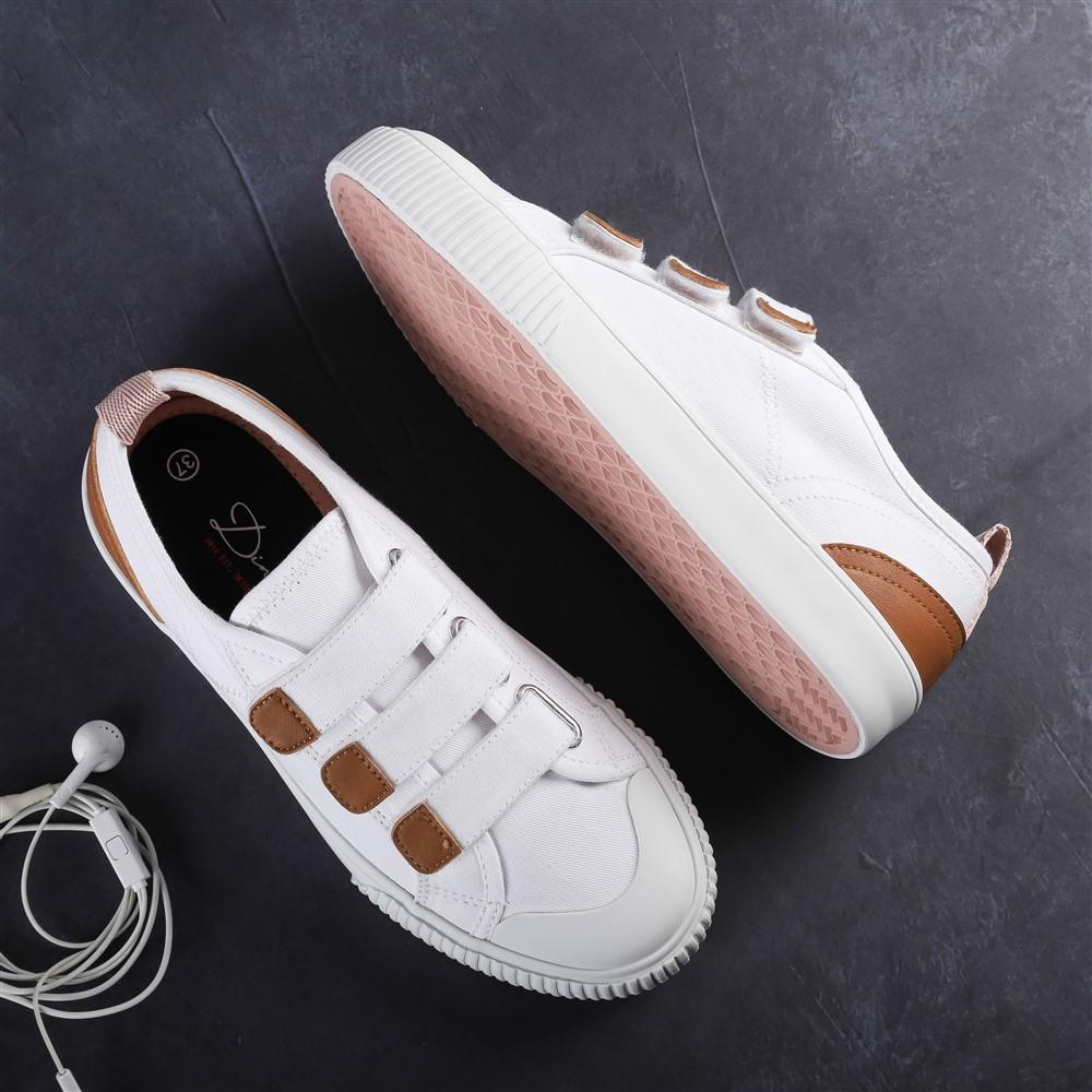 Giày Sneaker Vải Nữ DINCOX E01 Quai Dán Nữ Tính White