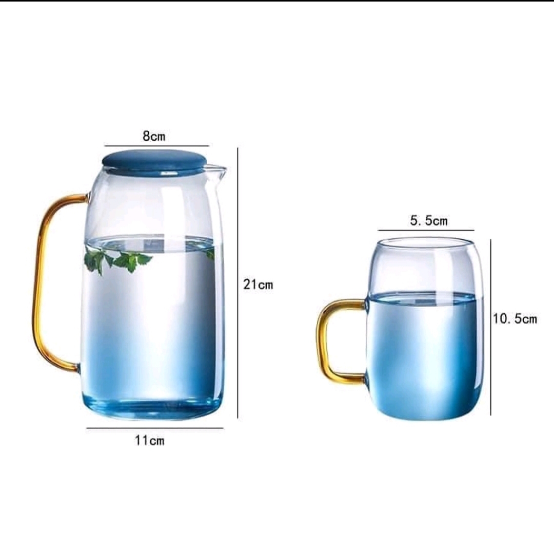 Bộ bình nước kèm 6 cốc thủy tinh đại dương xanh Ocean