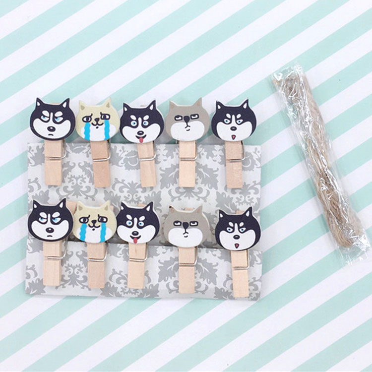 Set 10 Cái Kẹp Gỗ Sơn Design Pub hình Chó Husky