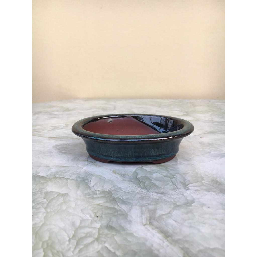 Chậu bonsai Oval mini men xanh hỏa biến gốm Bát tràng 1 size BM-108