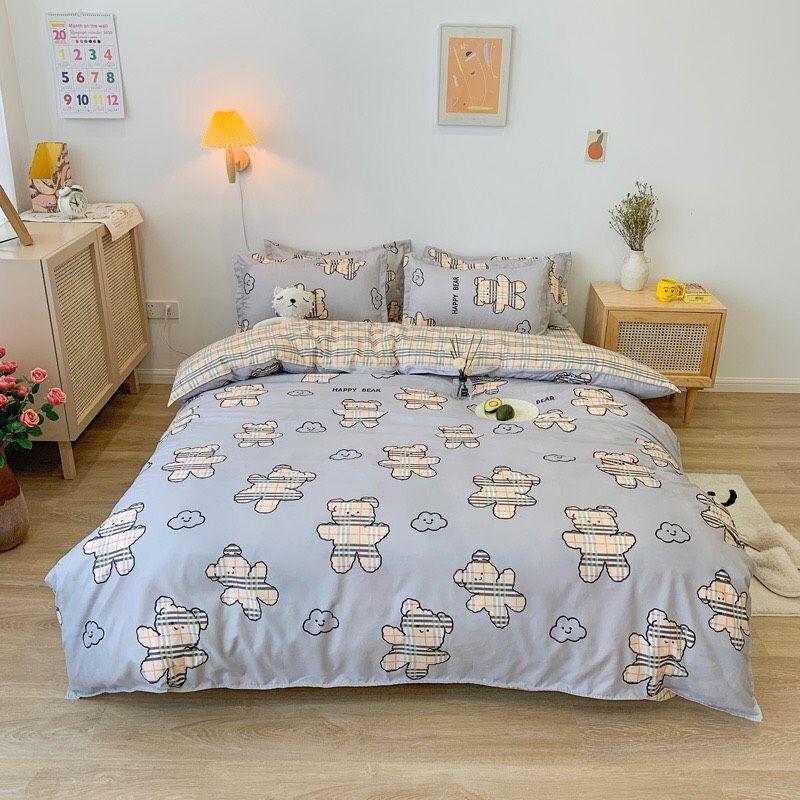 Bộ chăn ga gối hình gấu Cotton Poly cao cấp phong cách Hàn Quốc đủ size miễn phí bo chun drap ga giường theo yêu cầu