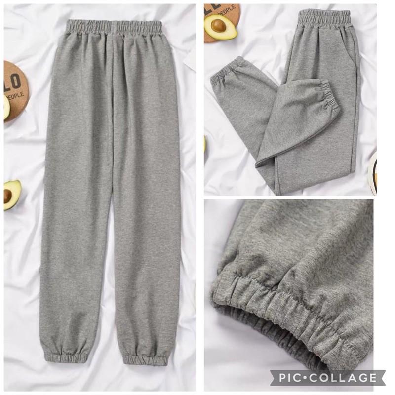 Quần nỉ jogger quần nỉ bông trơn ống thụng nam nữ unisex trơn bo gấu 2 màu: đen, xám