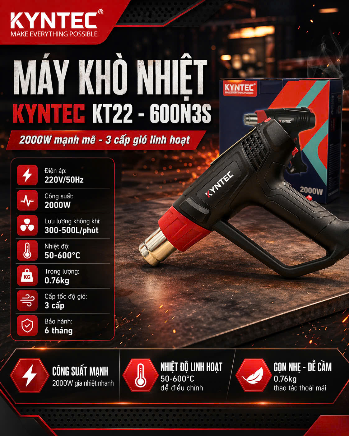 Máy khò nhiệt KYNKO KYNTEC KT22 - 600N3S chính hãng
