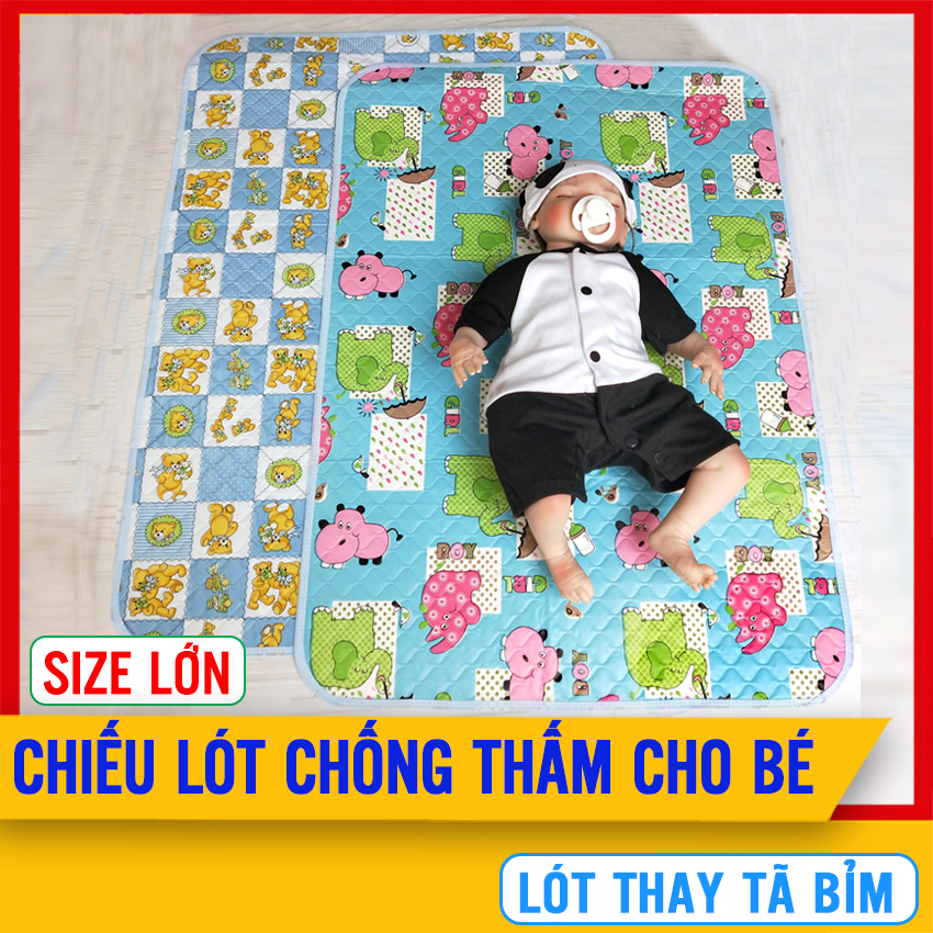 [LOẠI TO] Chiếu Lót Chống Thấm Cho Bé Sơ Sinh 2 Lớp Bền Đẹp (55cm x 75cm), Dùng Thay Tã, Lót Nôi Cũi - Dùng Làm Tấm Trải Nằm, Tấm Lót Sơ Sinh, Miếng Lót Chống Thấm - Chiếu Lót Nhựa To