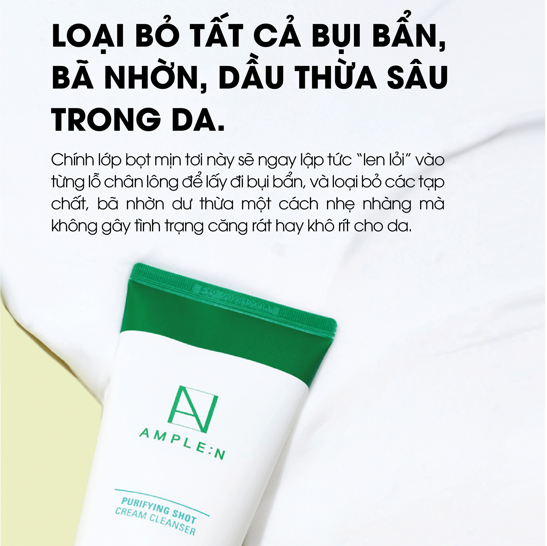 Sữa rửa mặt dịu nhẹ tạo bọt AMPLE:N Purifying Shot Cream 150ml