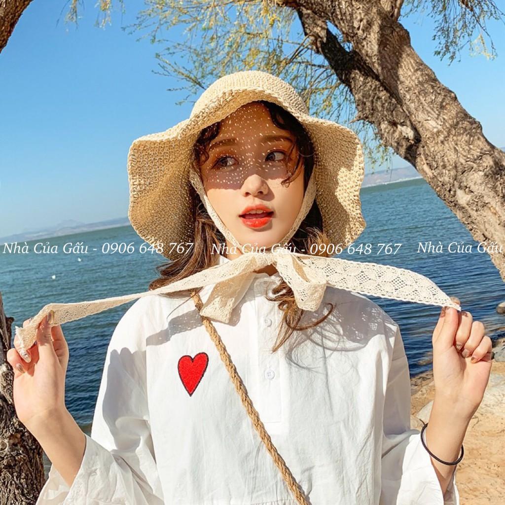 Nón cói ren cột nơ đi chơi siêu xinh