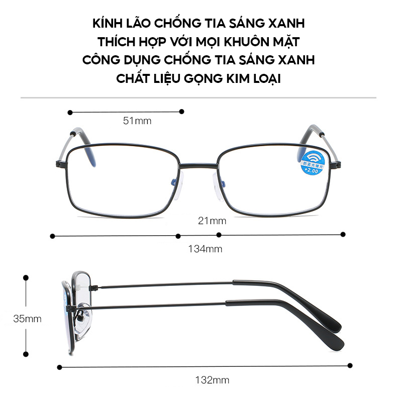 Kính Lão Kính Đọc Sách Gọng Kim Loại Thời Trang Unisex