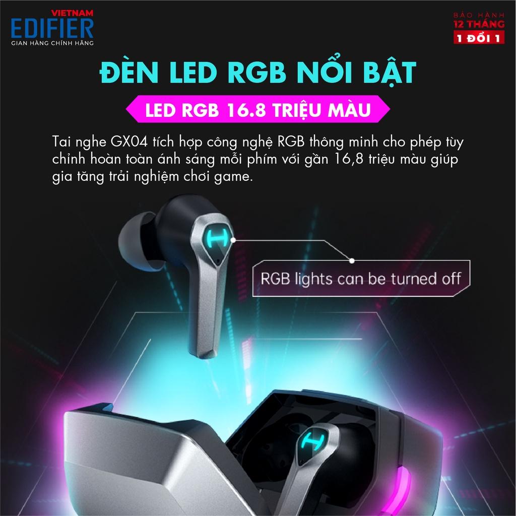 Tai nghe True Wireless Gaming EDIFIER GX04 Hiệu ứng đèn LED RGB - Thời lượng 28h Playtime, Chống nước IP45 - Hàng chính hãng