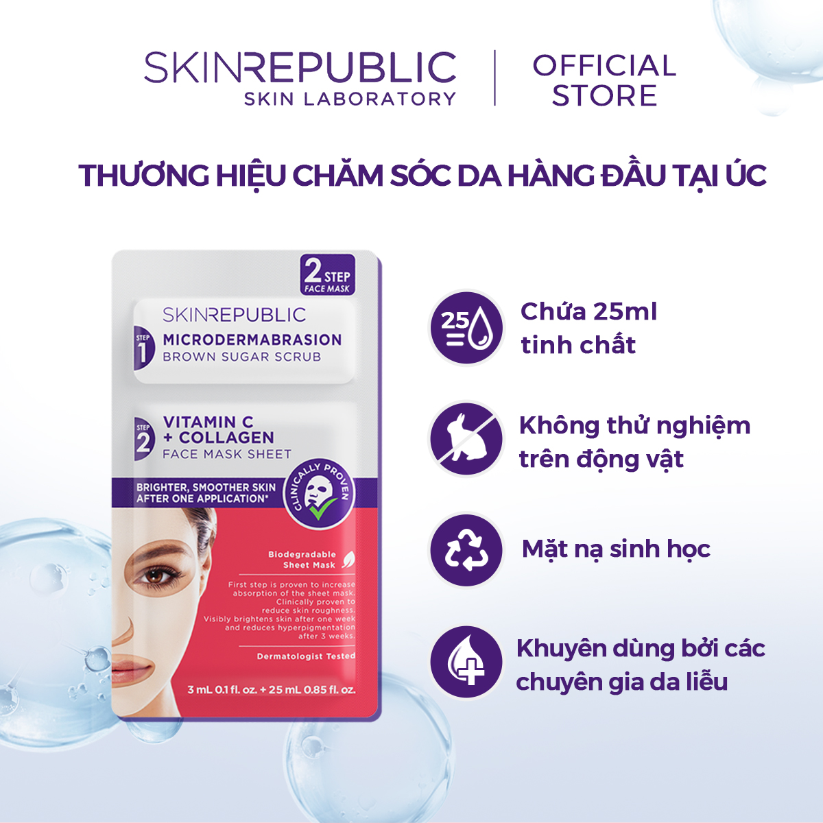Combo 10 Mặt nạ dưỡng da 2 bước Skin Republic Brightening Vitamin C + Collagen Face Mask 25ml