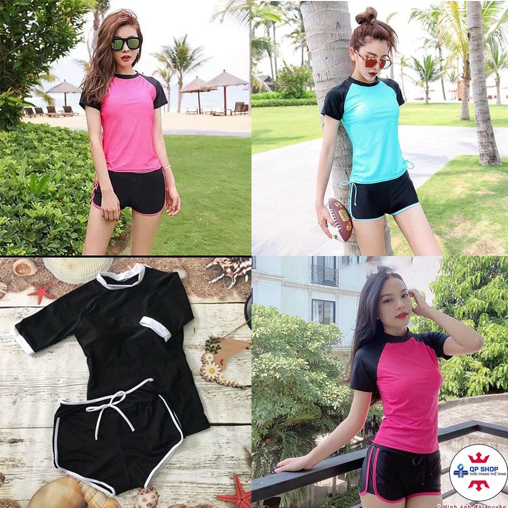 Đồ bơi nữ bikini nữ 2 mảnh ngắn tay kín đáo tay ngắn quần váy cho học sinh nâng ngực tôn dáng DBN003