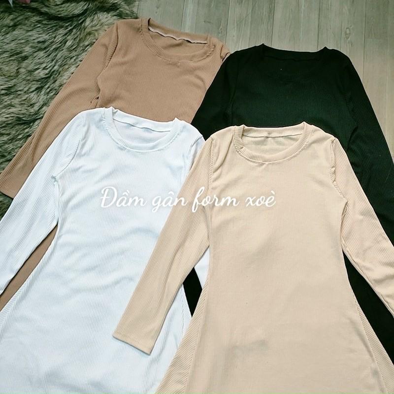 Đầm gân xoè tay dài thời trang thanh lịch