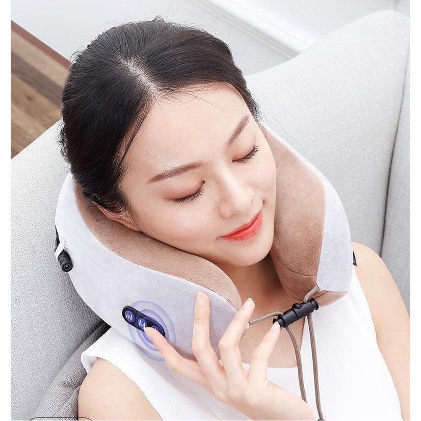 Gối Massage Cổ Hồng Ngoại, Mát Xa Du Lịch Không Dây (Đeo cổ) - Pin 2000 mAh - Tặng Kèm 1 Máy Ion Massage Mặt| Sử dụng liệu pháp massage Shiatsu Nhật Bản