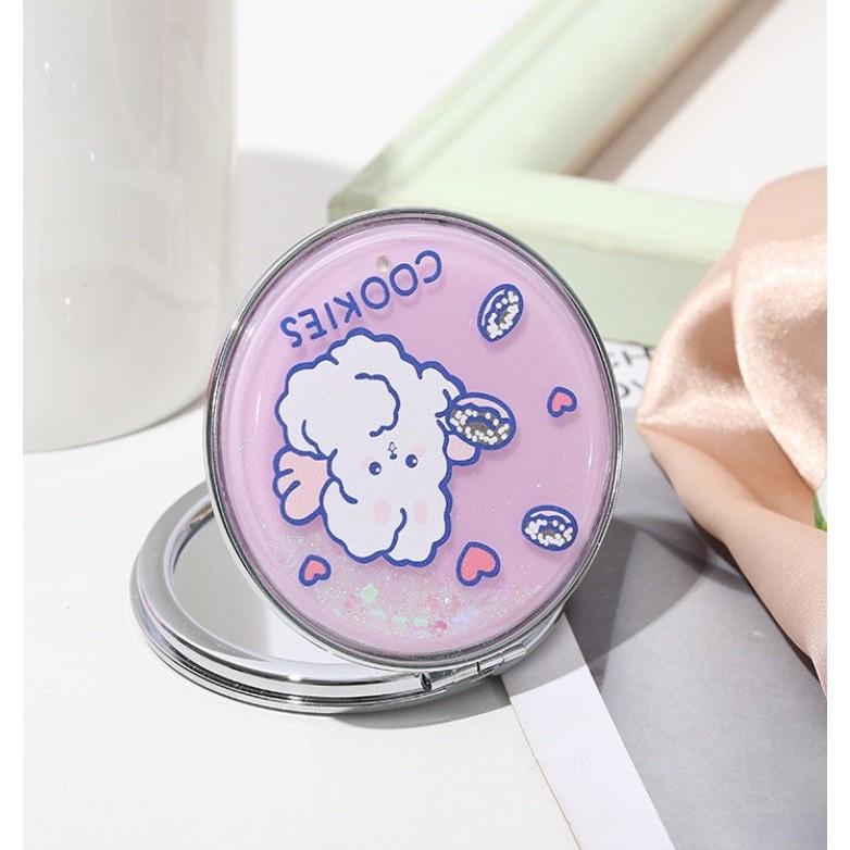 Gương Mini Tròn Gấp Gọn 2 Mặt Rắc Kim Tuyến