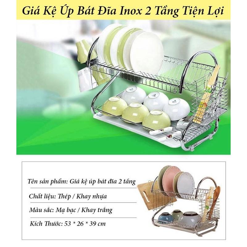 Kệ úp bát đĩa inox 2 tầng tiện lợi