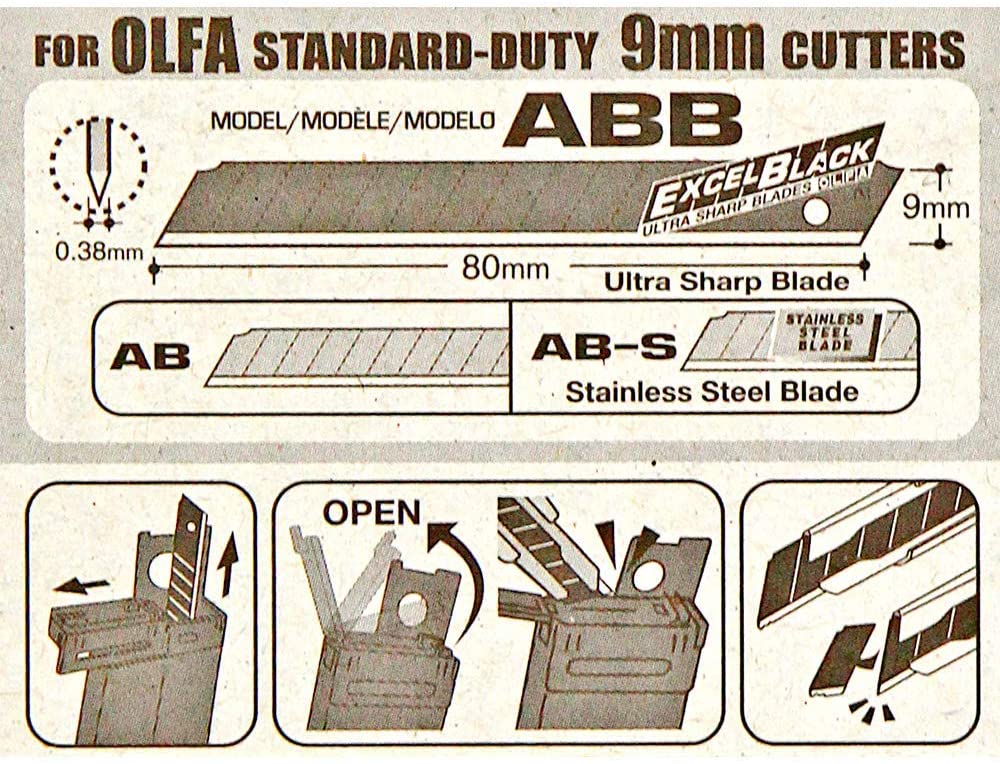 Lưỡi dao OLFA ABB-10B| Lưỡi cho dao: 300, A-1