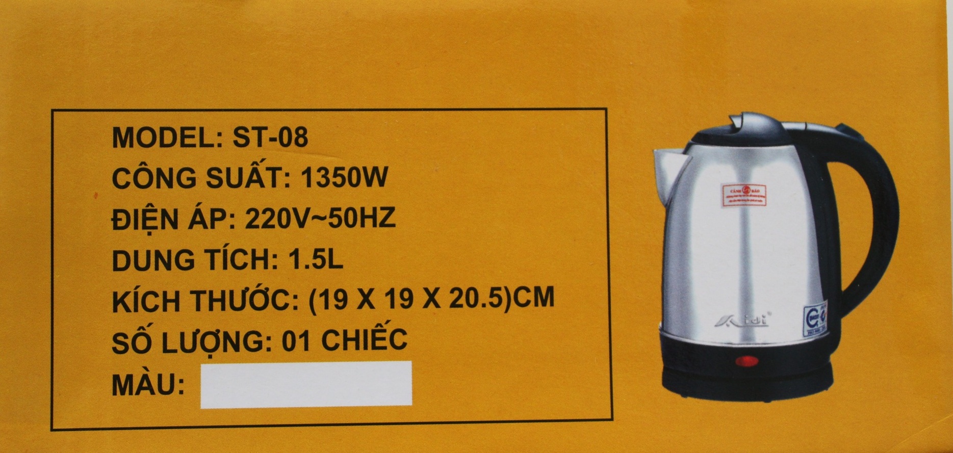 Bình Ấm Điện Siêu Tốc Aidi ST-08  - Màu Ngẫu Nhiên - Hàng Chính Hãng