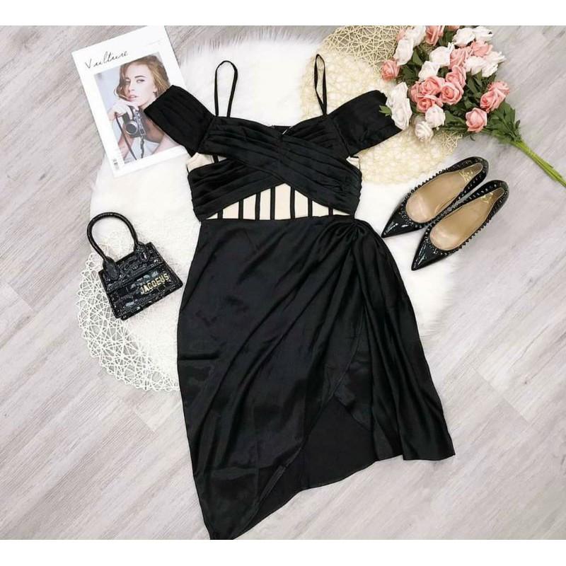 Đầm body bẹt vai xếp ly sexy