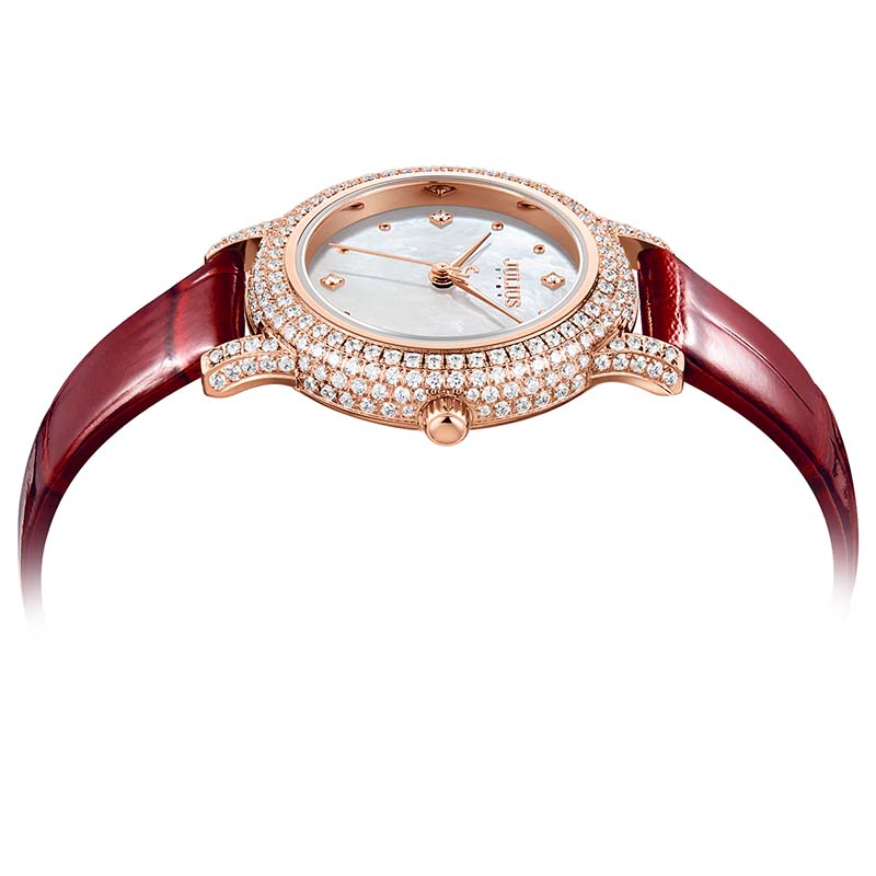 Đồng Hồ Nữ JS-044 Kính Sapphire Julius Hàn Quốc Dây Da Màu Đỏ
