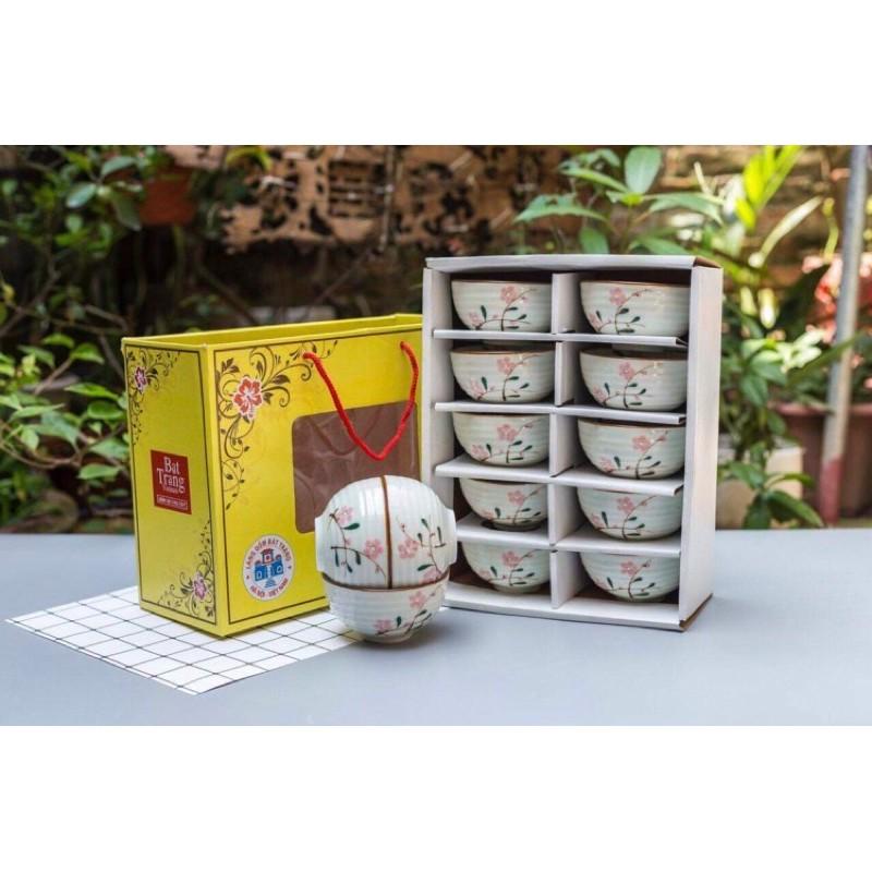 BỘ 10 BÁT CƠM VẼ ĐÀO HỒNG