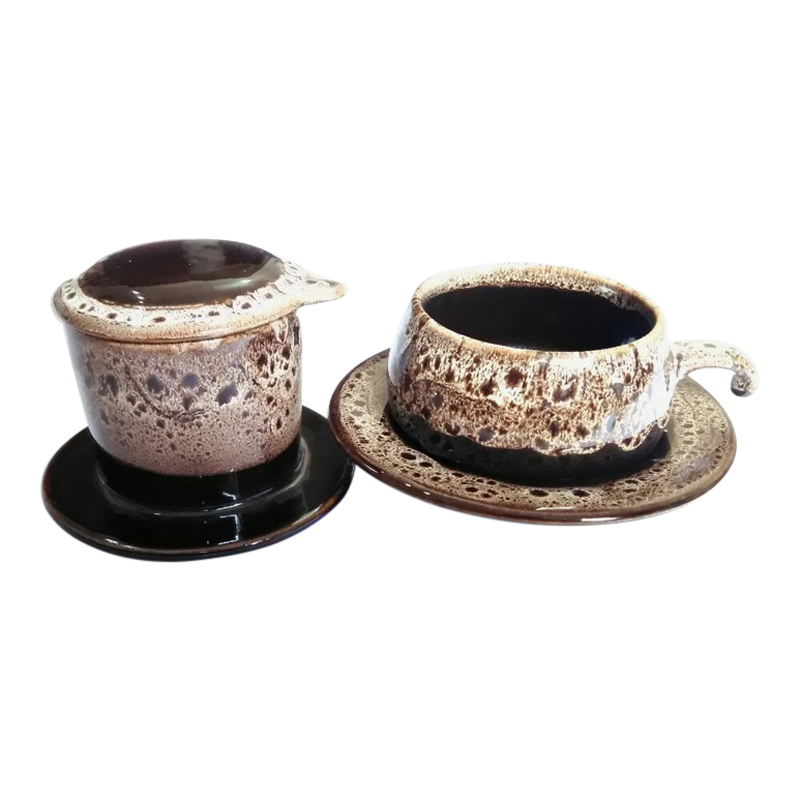 Bộ Quà Tặng Pin Tách Coffee - Gốm Sứ Bát Tràng - P08T - Màu Trắng Gấm