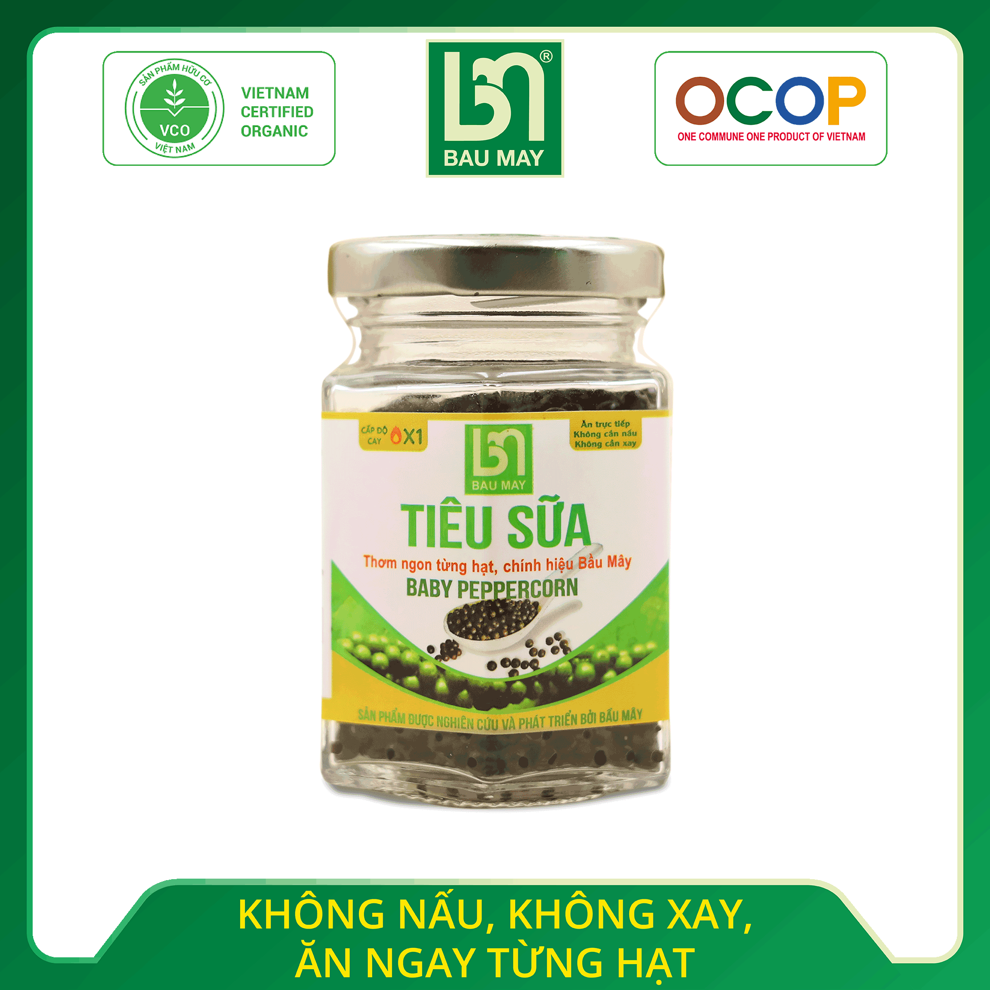 Tiêu Sữa Organic Bầu Mây 50g - Giúp kích thích vị giác, giúp ăn ngon miệng hơn, cải thiện chức năng của hệ tiêu hoá