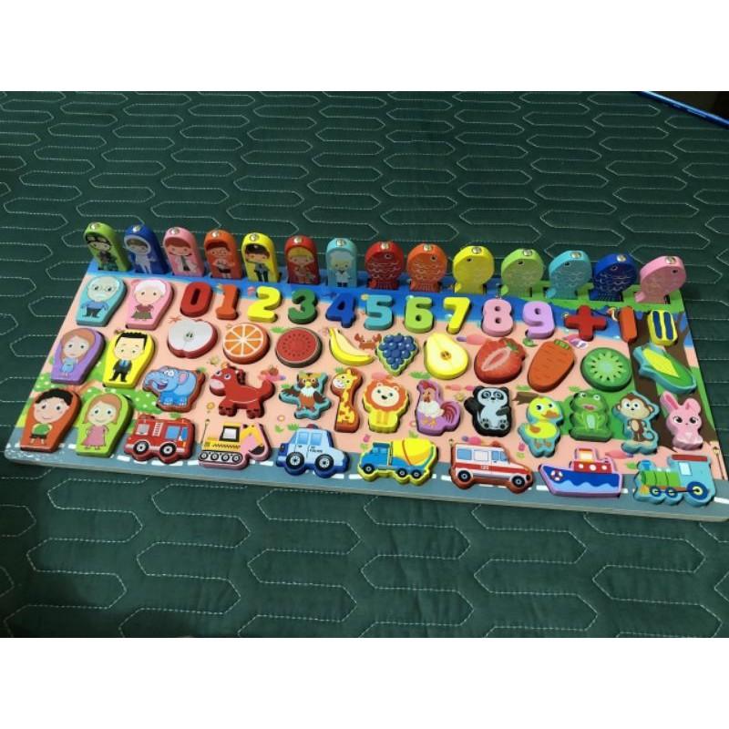 Bộ đồ chơi câu cá và ghép số học đếm 63 chi tiết, bộ bảng số thông minh bằng gỗ cho bé