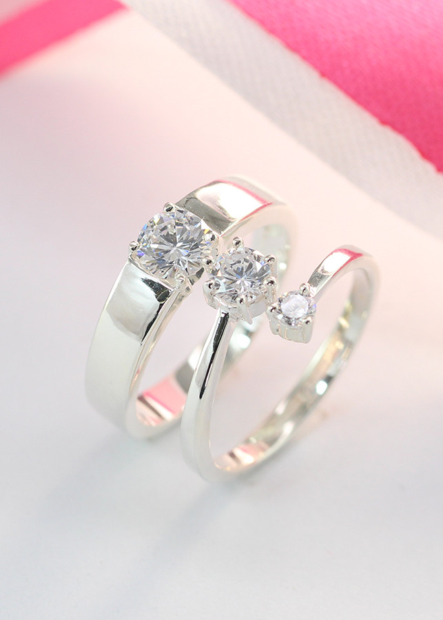 Nhẫn đôi bạc nhẫn cặp bạc đẹp đính đá cách điệu ND0360 - 9