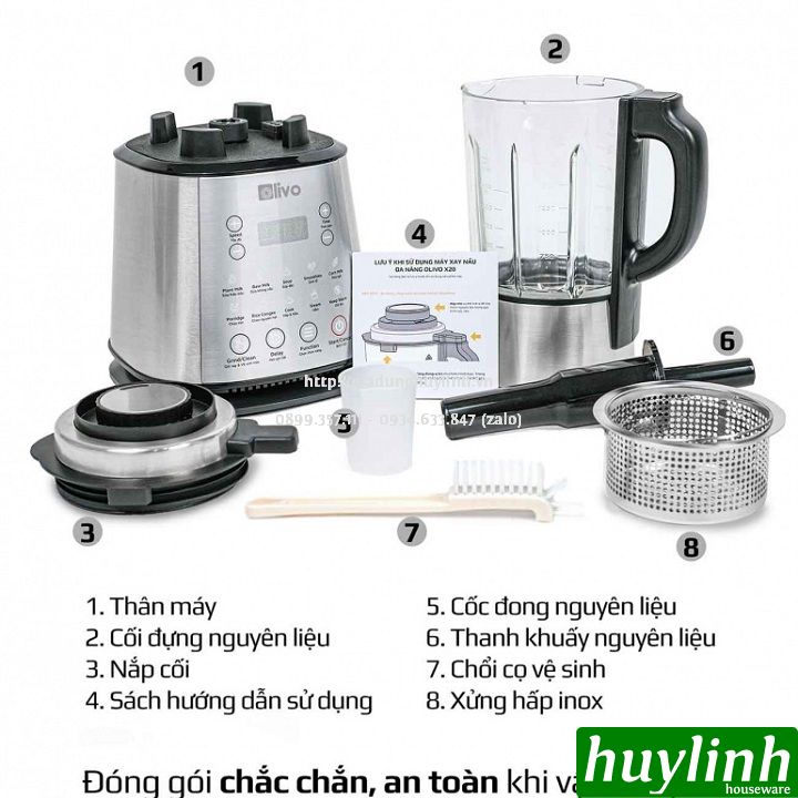 Máy làm sữa hạt đa năng Olivo X20 PLUS - 1.75 lít - 2000W [Mẫu mới 2023] - 13 chức năng xay nấu - Hàng chính hãng