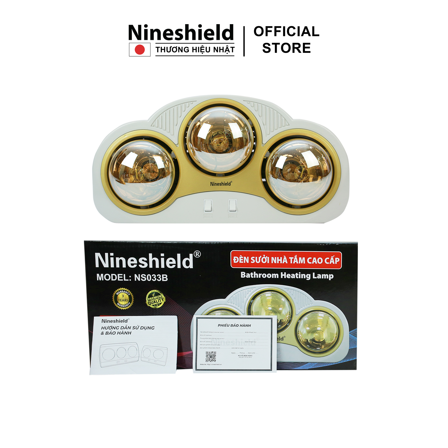 Đèn sưởi nhà tắm 3 bóng hàng chính hãng Nineshield NS033B