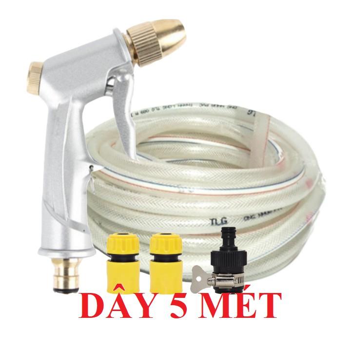 Bộ dây vòi xịt nước rửa xe,tưới cây .tăng áp 3 lần,loại 3m,5m 206701 đầu đồng,cút,nối nhựa đen+ tặng mở chai