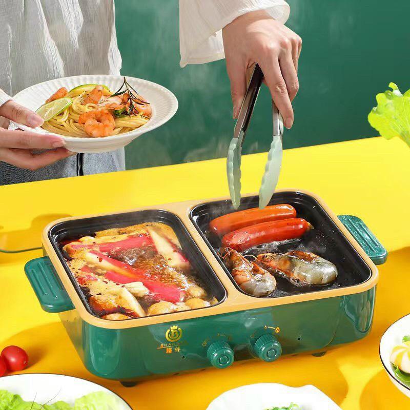 BẾP LẨU NƯỚNG 2 NGĂN CHỐNG DÍNH CAO CẤP - NỒI LẨU NƯỚNG 2 TRONG 1 CÔNG SUẤT MẠNH MẼ ĐA NĂNG CÓ NÚM ĐIỀU CHỈNH NHIỆT ĐỘ