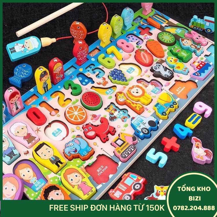 Bộ Đồ Chơi Câu Cá Ghép Hình Gỗ 62 Món Cho Bé - Free Ship Toàn Quốc