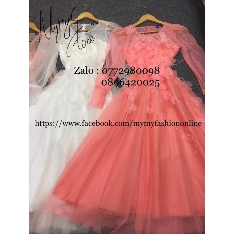 Đầm Maxi xoè tay dài phồng kết cườm và hoa nổi -MS202V- Size M/L đến 57kgMM MM