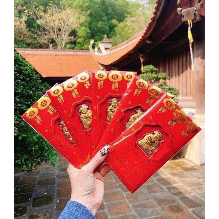 Bao Lì Xì Thần Tài Mạ Vàng 24K - Bao Lì Xì May Mắn Rước Tài Lộc