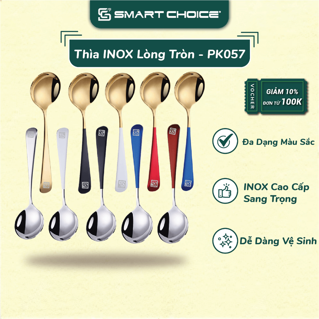 Thìa Inox Cán Màu Sắc SmartChoice Sang Trọng, Cao Cấp Chống Gỉ