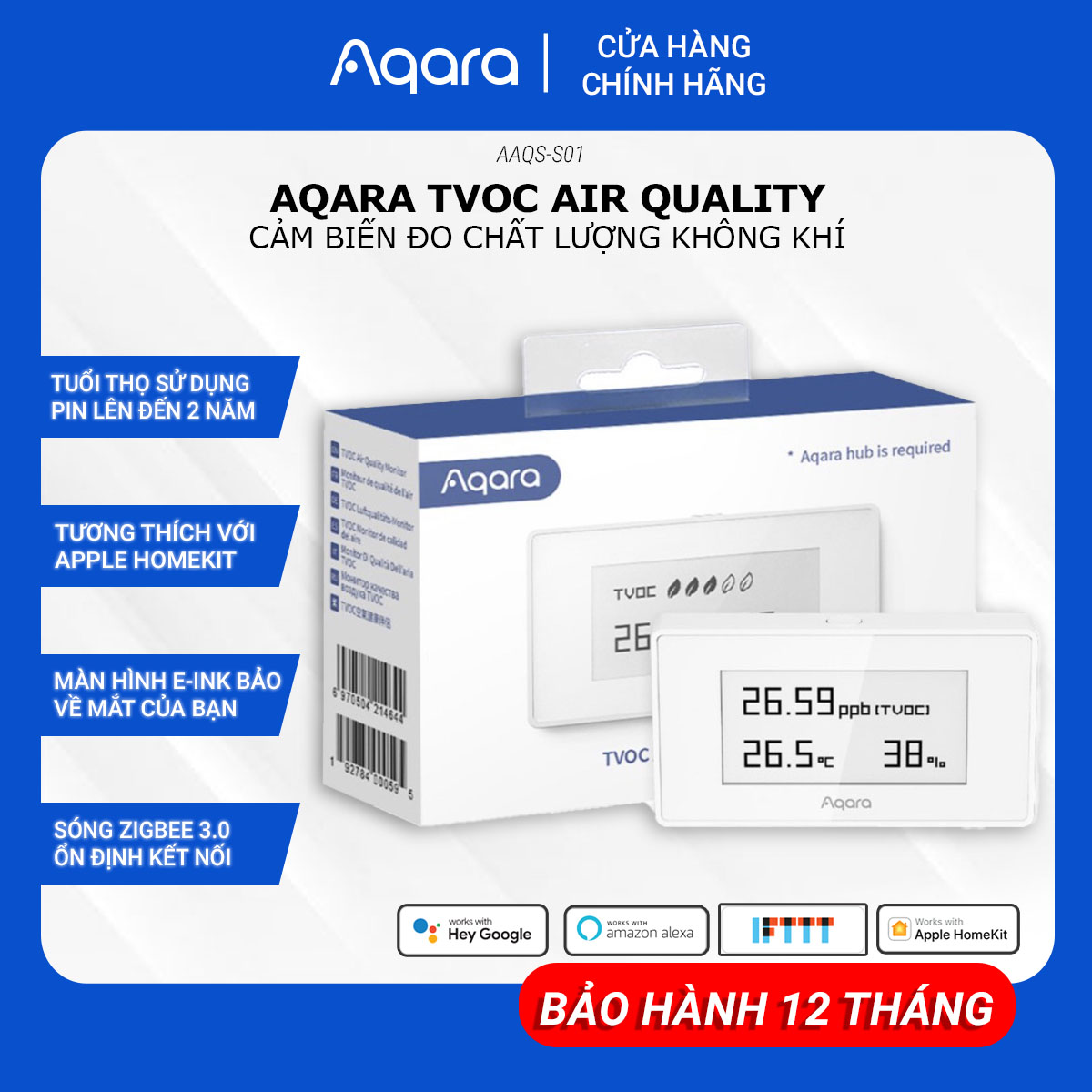 Cảm Biến Chất Lượng Không Khí AQARA TVOC Air Quality Monitor-Đo Nhiệt Độ Ẩm Hiển Thị Màn Hình Tương Thích Homekit Hàng Chính Hãng