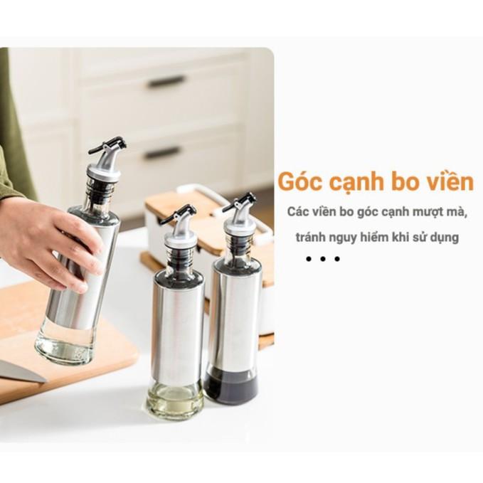 Chai Thủy Tinh Đựng Gia Vị Bọc Inox 304 500ml Tặng Kèm Nhãn Tên