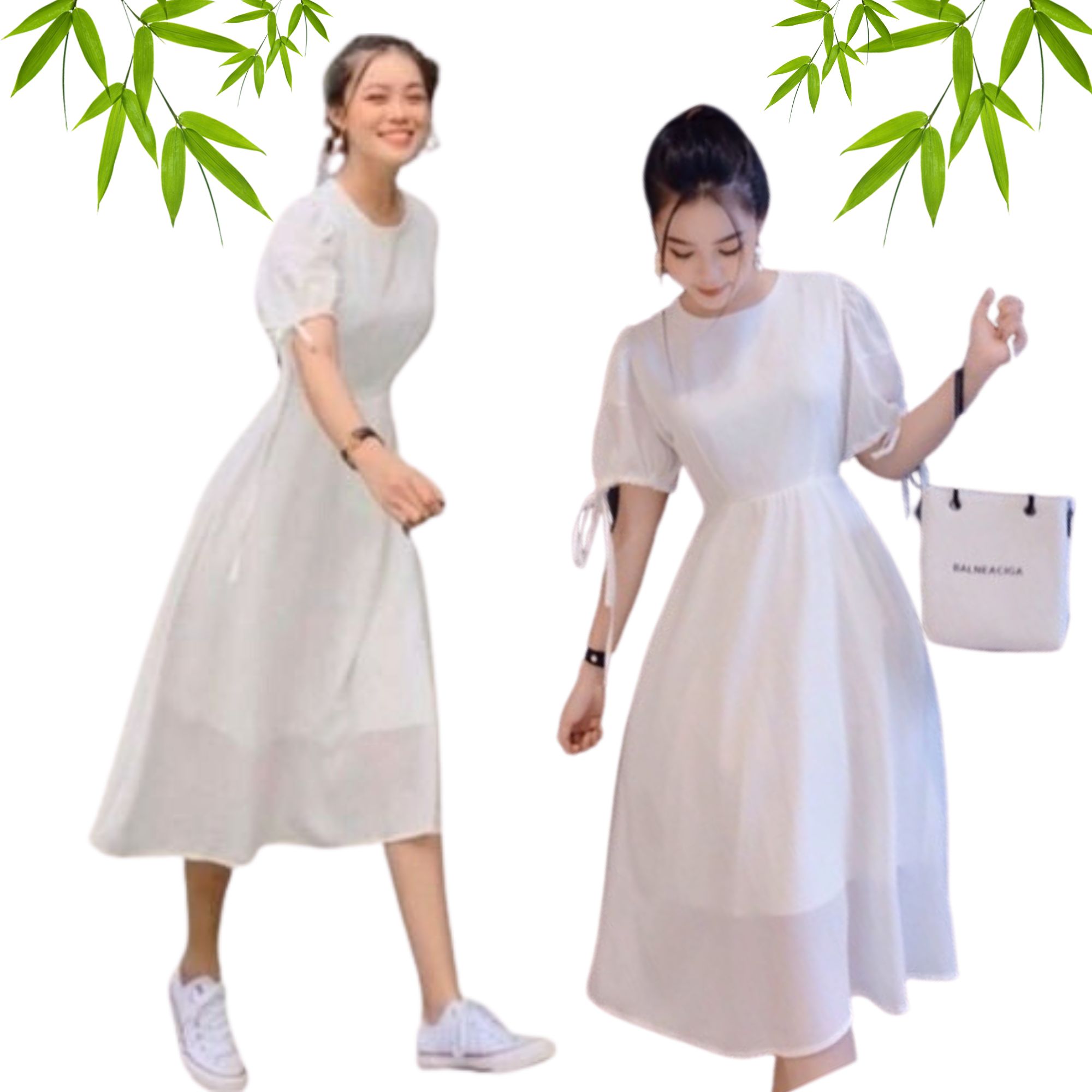 Đầm Xòe Tay Phồng chất lụa chéo dày dặn và co giãn thoáng mát, đi làm, đi chơi, đi tiệc đều đẹp nhé