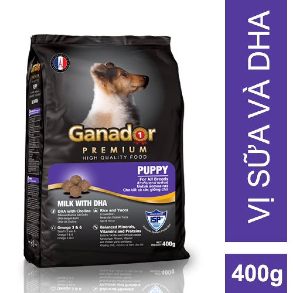 Combo 5 Gói Thức Ăn Hạt Chó Con Vị Sữa Ganador Puppy Milk with DHA Gói 400g - YonaPetshop