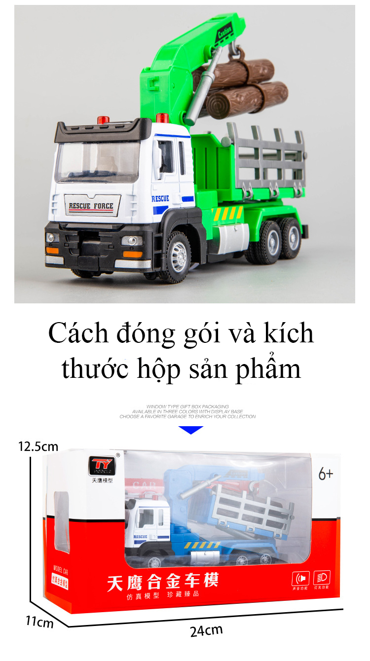 Đồ chơi xe ô tô vận chuyển gỗ KAVY-42 bằng hợp kim nguyên khối có nhạc và đèn chạy cót