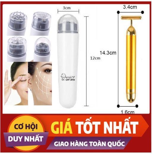 Combo 2 Máy Massage mắt mini cầm tay, cây lăn mặt nâng cơ xóa nhăn tại nhà