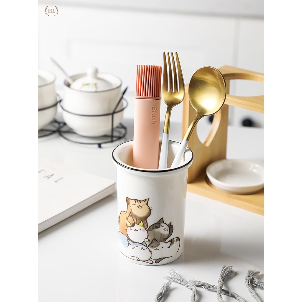 Ống cắm đũa sứ 2 cao cấp Home Cat Sweet | ỐNG ĐỰNG ĐŨA CHẤT LIỆU SỨ KHUNG KIM LOẠI HOẠT TIẾT CHÚ MÈO 2022