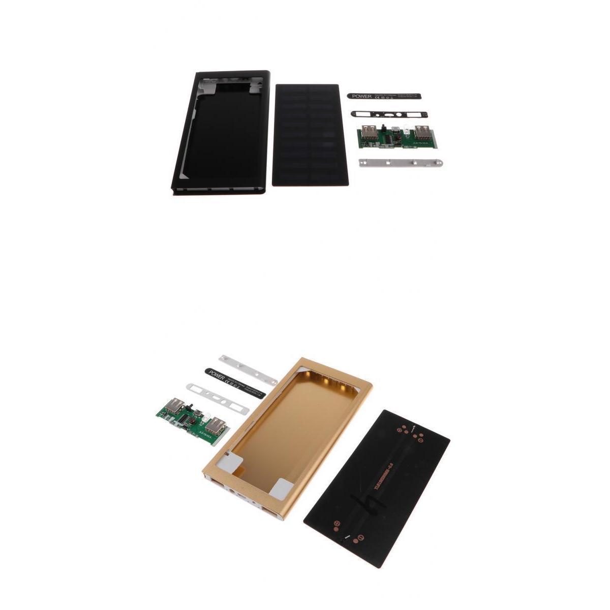 2X Solar Charger 3 In 1 Power Bank 10000mAh USB Battery For Phone Black&Gold