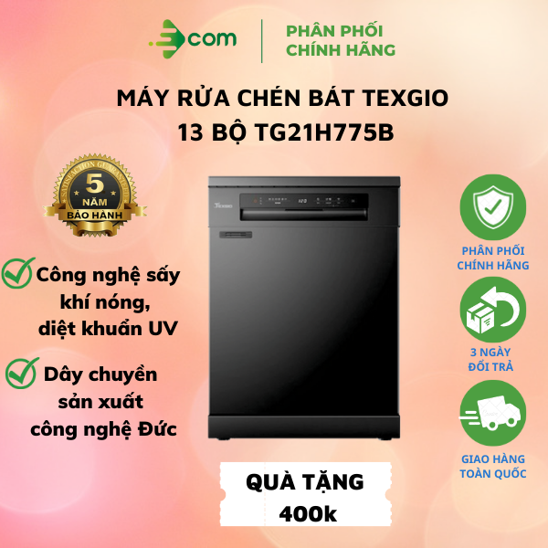 Hình ảnh Máy Rửa Bát Texgio 13 Bộ TG21H775B - Có Thể Lắp Âm - Diệt Khuẩn UV - Hàng Chính Hãng