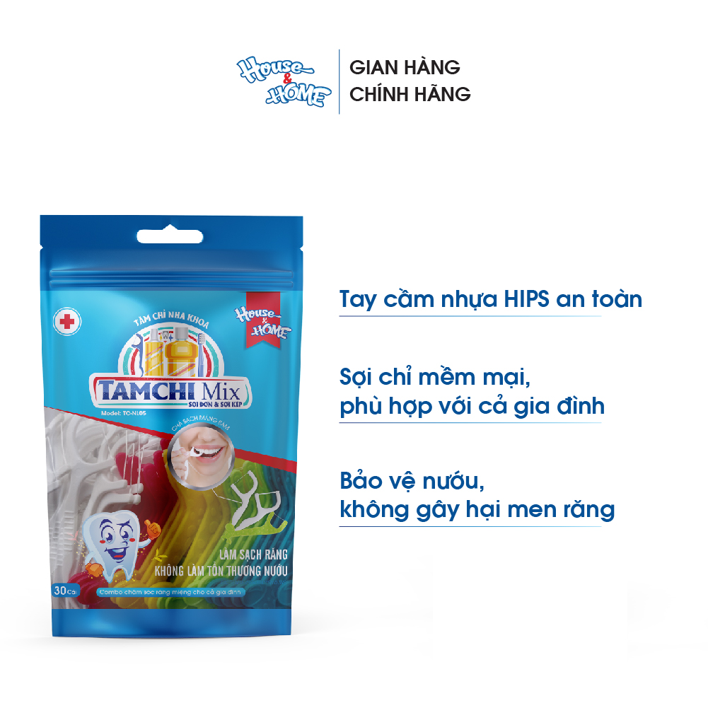 Tăm chỉ nha khoa TAMCHI MIX túi 30 cái lành tính không gây hại men răng