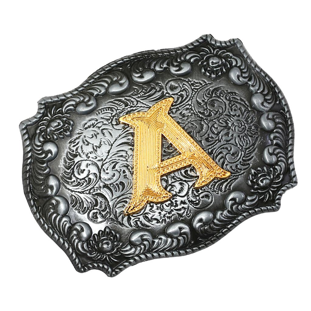 Western Cowboy Golden Initial Letter A-Z Metal Belt Buckle Men's Accessory A