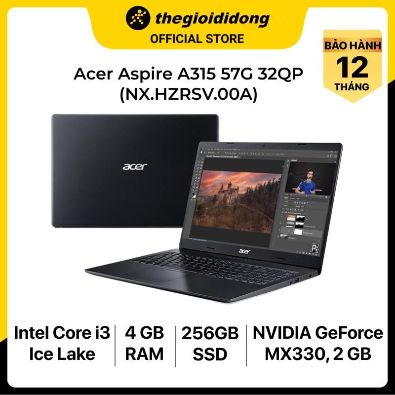 Laptop Acer Aspire A315 57G 32QP i3 1005G1/4GB/256GB/2GB MX330/15.6"F/Win11/(NX.HZRSV.00A)/Đen - Hàng chính hãng