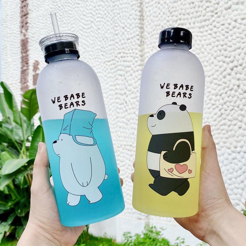 Bình Đựng Nước Cute 900ml Hàn Quốc Nhựa Cao Cấp Hình Gấu Bear Phụ Kiện 7 món - SHOPGIATOT1989